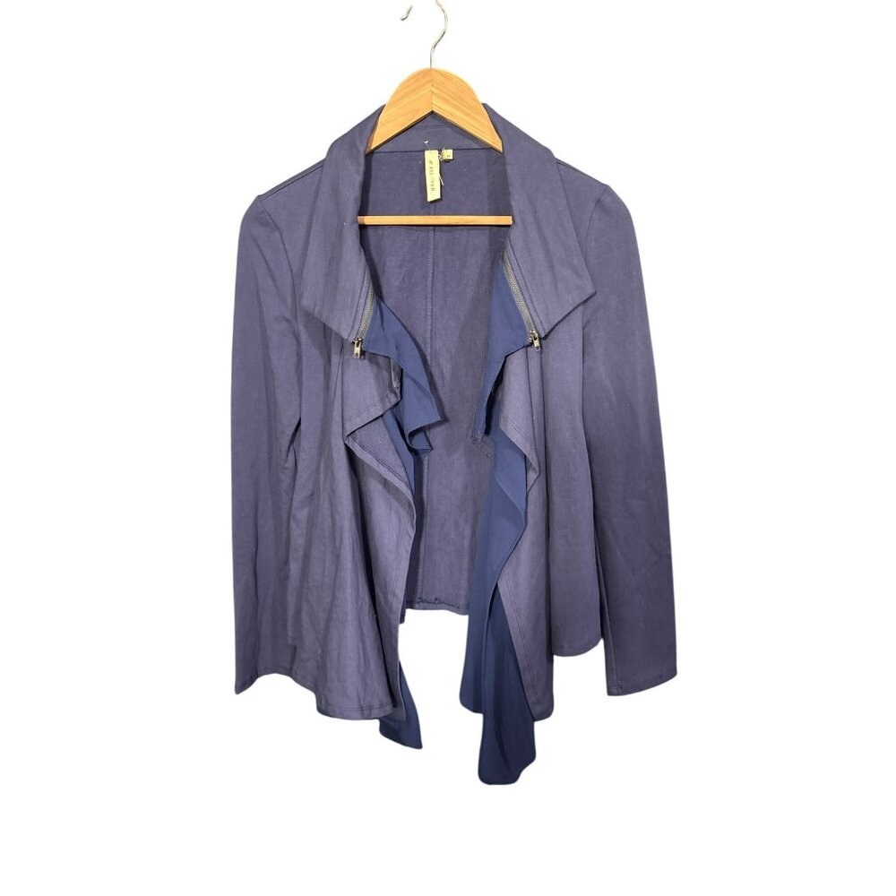 My Beloved Womens M Open-Front Waterfall Jacket With Zippers Purple/Navy‎ Cotton